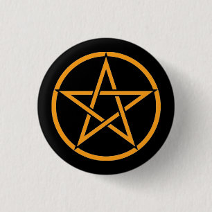 Badge Rond 2,50 Cm Bouton Pentagramme noir et orange