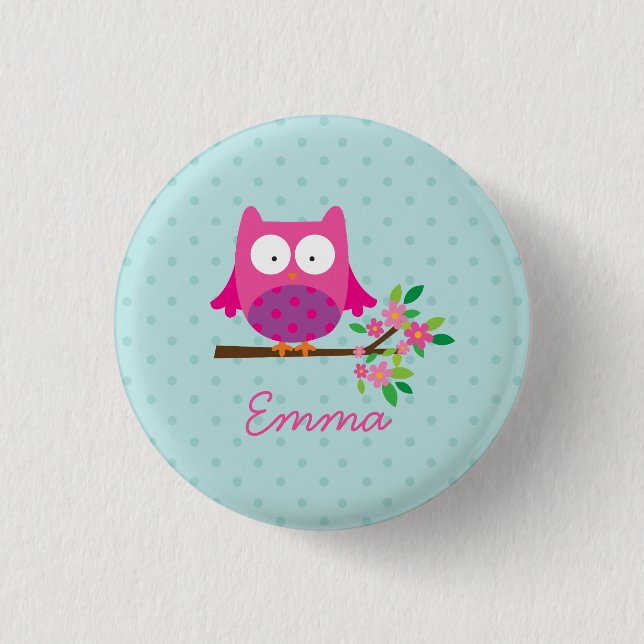 Badge Rond 2,50 Cm Bouton personnalisé Chouette rose (Devant)
