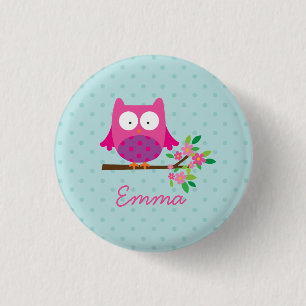 Badge Rond 2,50 Cm Bouton personnalisé Chouette rose