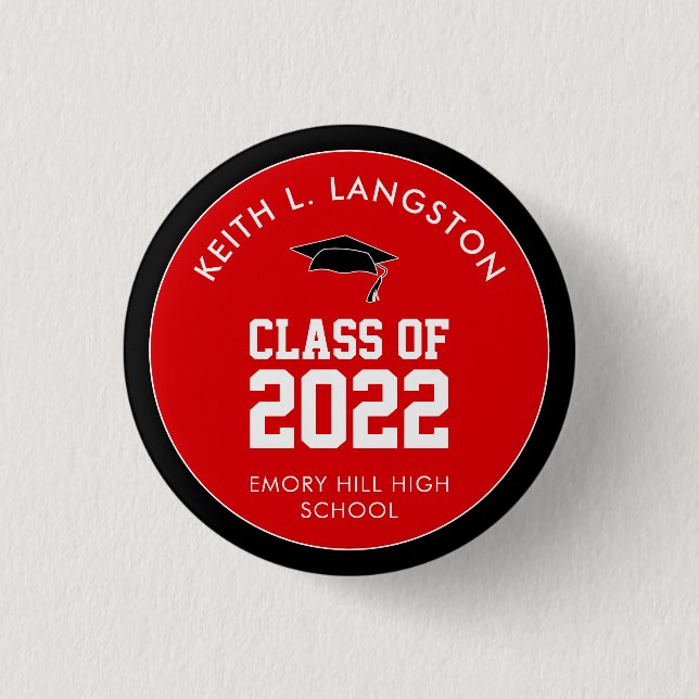 Badge Rond 2,50 Cm Bouton personnalisé Graduation rouge (Devant)