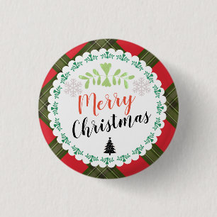 Badge Rond 2,50 Cm Bouton personnalisé Joyeux Noël Plaid