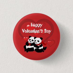 Badge Rond 2,50 Cm Bouton personnalisé Valentine Panda Hearts