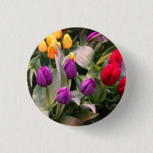 Badge Rond 2,50 Cm Bouton Pinback des tulipes rouges, jaunes et viole