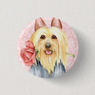 Badge Rond 2,50 Cm Bouton Pinback du Rose de Valentine Silky Terrier