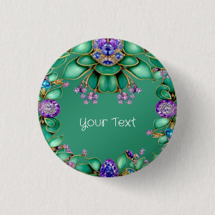 Badge Rond 2,50 Cm Bouton Pinback Feuille vert pourpre pierres précie