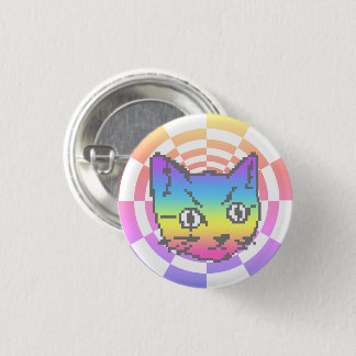 BADGE ROND 2,50 CM BOUTON PIXEL KITTY CAT PSYCHEDELIC RAINBOUR