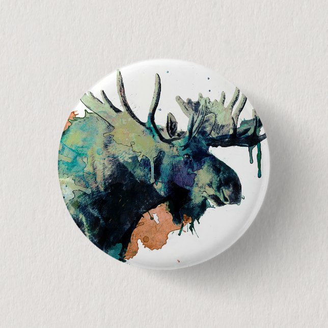 Badge Rond 2,50 Cm Bouton pour aquarelle d'orignaux (Devant)