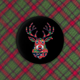 Badge Rond 2,50 Cm Bouton Pull de Noël Rétro Pixel Renne
