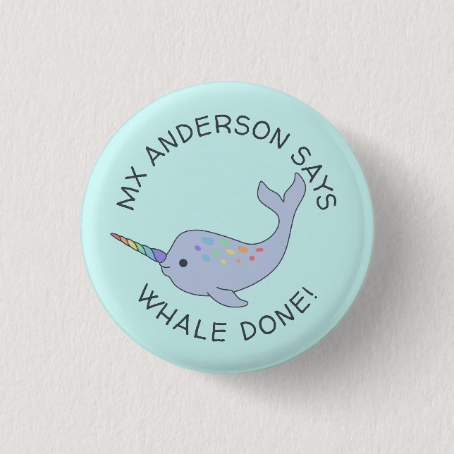 Badge Rond 2,50 Cm Bouton Rainbow Narwhal Whale Done (Devant)