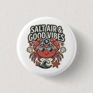 Badge Rond 2,50 Cm Bouton Rétro de Plage Air Salé & Bonne Vibes