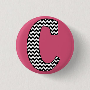 Badge Rond 2,50 Cm Bouton rond "C" Monogramme noir et blanc Chevron
