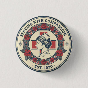 Badge Rond 2,50 Cm Bouton Rond Emblème de l'Infirmière Floral Vintage
