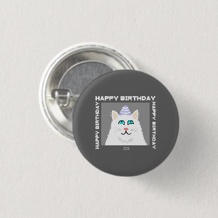 Badge Rond 2,50 Cm Bouton rond Fluffy Blanc Chat Anniversaire