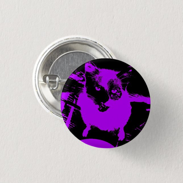 Badge Rond 2,50 Cm Bouton rond petit chat noir violet personnalisé (Devant & derrière)