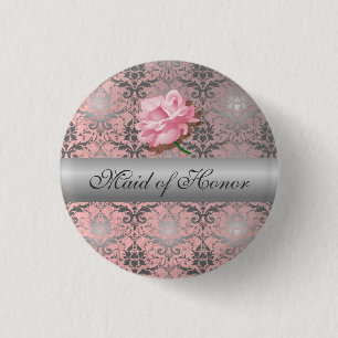 Badge Rond 2,50 Cm Bouton rose Grunge Damask Maid of Honor
