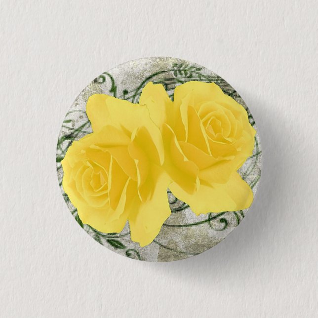 Badge Rond 2,50 Cm Bouton Roses Jaunes (Devant)