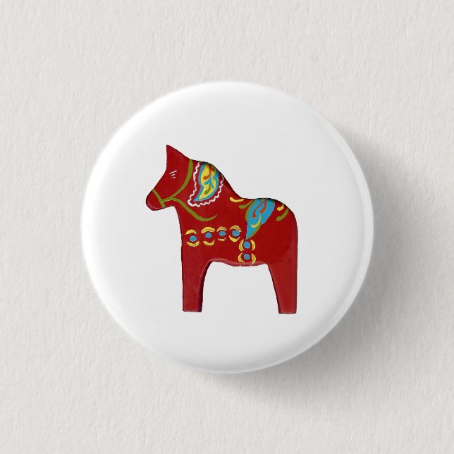 Badge Rond 2,50 Cm Bouton Rouge Dala Horse (Devant)