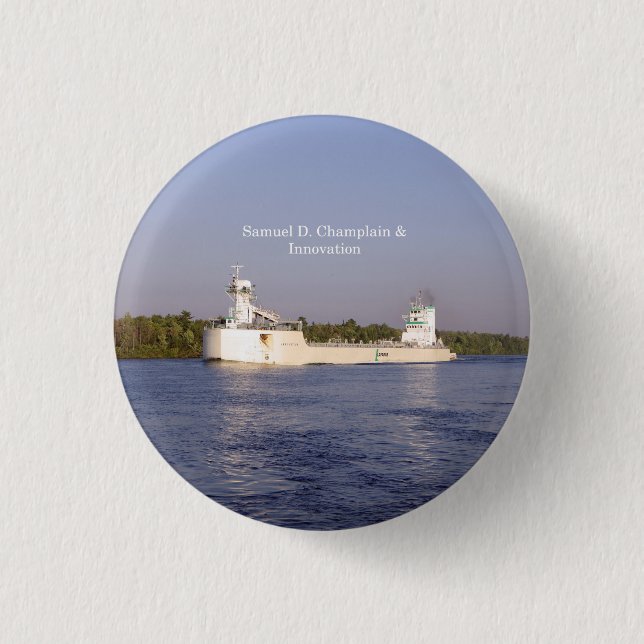 Badge Rond 2,50 Cm Bouton Samuel D. Champlain & Innovation (Devant)