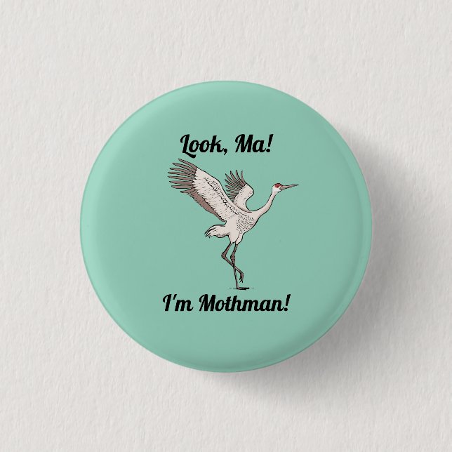 Badge Rond 2,50 Cm Bouton Sandhill Crane Mothman (Devant)