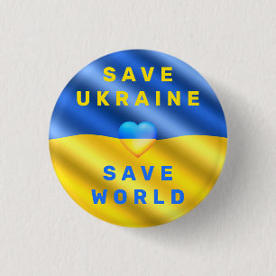 Badge Rond 2,50 Cm Bouton Sauver l'Ukraine Sauver le Monde Soutenir l