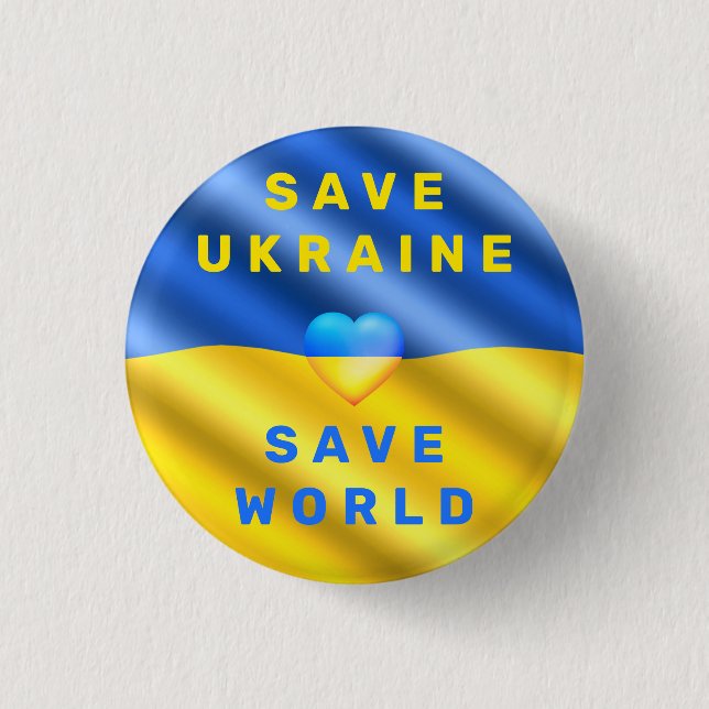 Badge Rond 2,50 Cm Bouton Save Ukraine Save World Support Freedom (Devant)