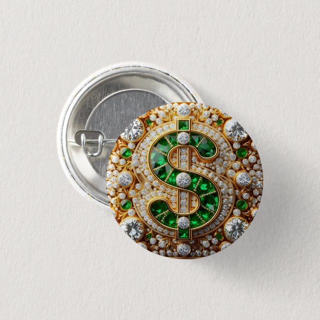 Badge Rond 2,50 Cm Bouton Signe Dollar (Devant & derrière)