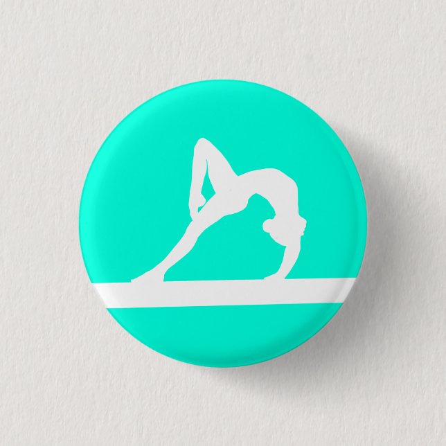 Badge Rond 2,50 Cm Bouton Silhouette Gymnaste Turquoise (Devant)