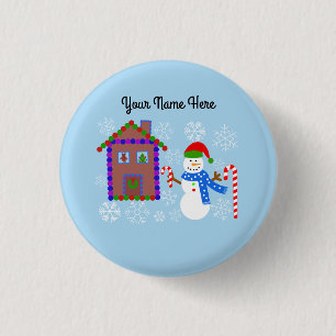 Badge Rond 2,50 Cm Bouton Snowman & House #1