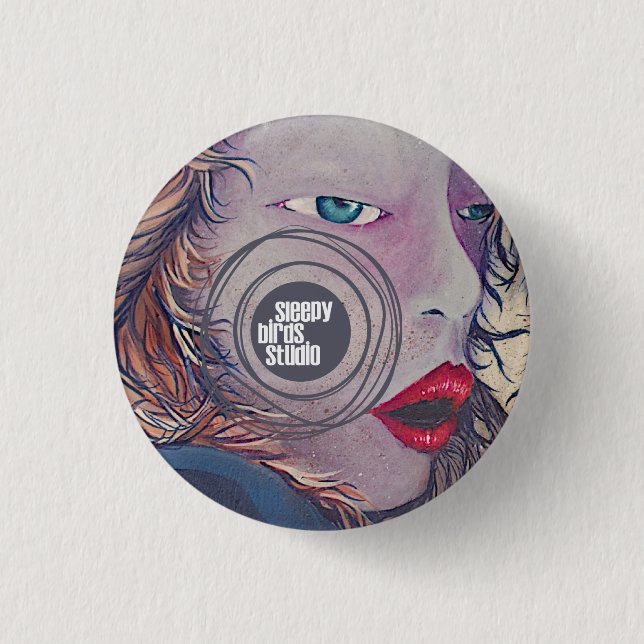 Badge Rond 2,50 Cm Bouton somnolent 2 de studio d'oiseaux (Devant)