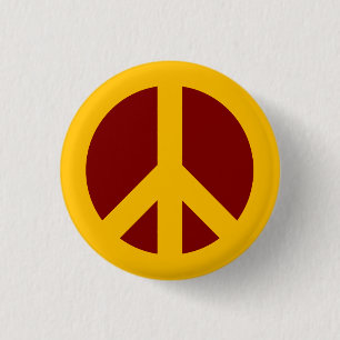 Badge Rond 2,50 Cm Bouton Symbole de Paix Or et Maron