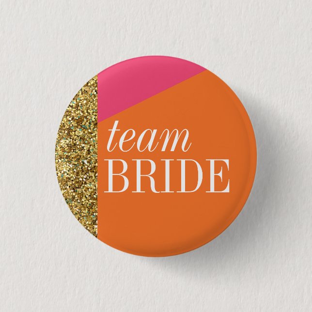 Badge Rond 2,50 Cm Bouton Team Bride, Épingle, parties scintillant or (Devant)