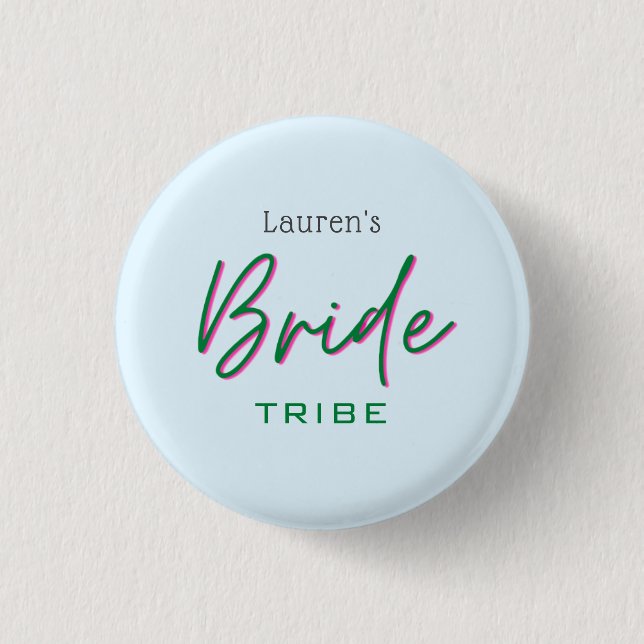Badge Rond 2,50 Cm Bouton tendance de la tribu Mariée rose et bleu (Devant)