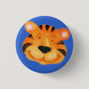 Badge Rond 2,50 Cm Bouton tigre - orange et bleu