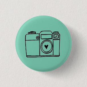 Badge Rond 2,50 Cm Bouton turquoise de griffonnage d'appareil-photo
