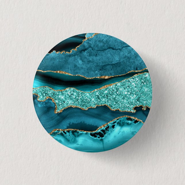 Badge Rond 2,50 Cm Bouton Turquoise en marbre de Parties scintillant  (Devant)