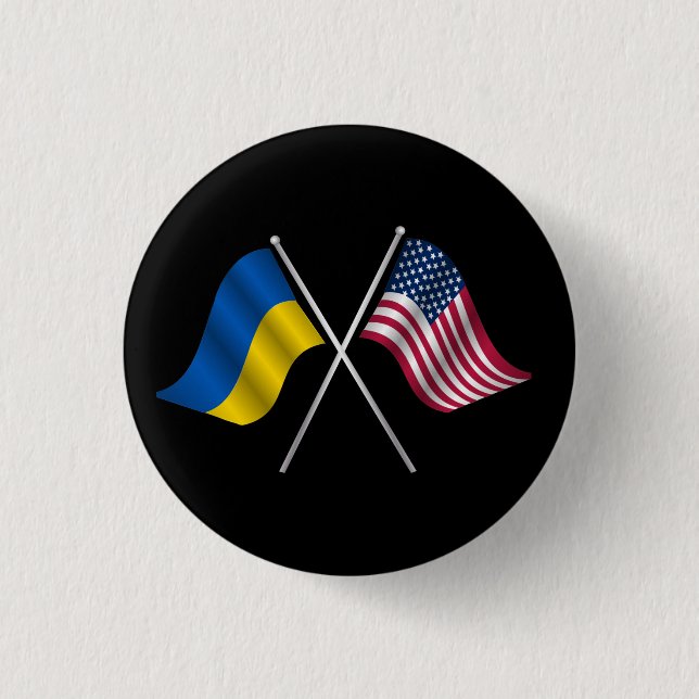 Badge Rond 2,50 Cm Bouton Ukraine et drapeau américain (Devant)