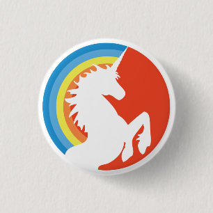 Badge Rond 2,50 Cm Bouton Unicorne rétro des années 80 et Arc en ci