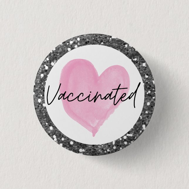 Badge Rond 2,50 Cm Bouton Vacciné Coeur Rose Parties scintillant Arge (Devant)