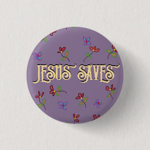 Badge Rond 2,50 Cm Bouton violet floral avec la citation 'Jésus sauve