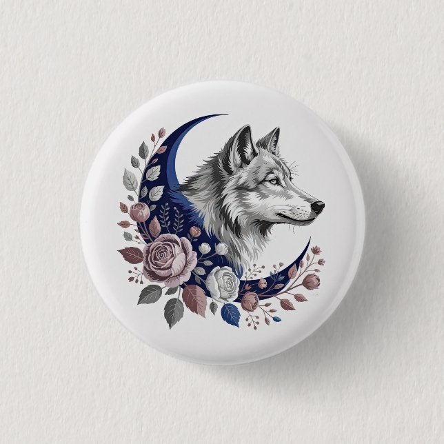 Badge Rond 2,50 Cm Bouton Wolf & Moon (Devant)
