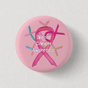 Badge Rond 2,50 Cm Boutons à ruban de sensibilisation au cancer du se