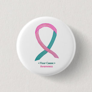 Badge Rond 2,50 Cm Boutons à ruban rose et Turquoise de sensibilisati