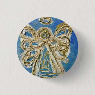 Badge Rond 2,50 Cm Boutons Angel Gardien Bleu, Épingles ou Pendentif