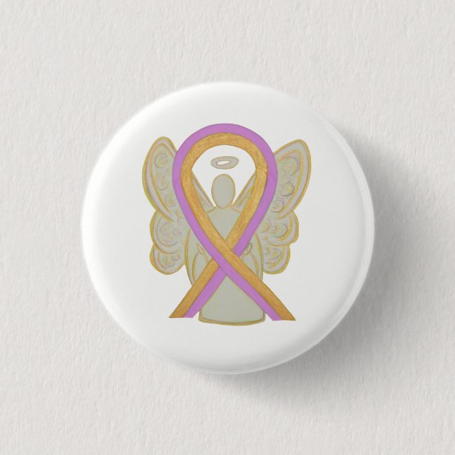 Badge Rond 2,50 Cm Boutons d'angle rose et or pour la sensibilisation (Devant)