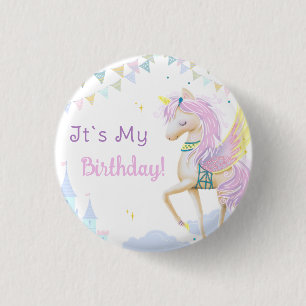 Badge Rond 2,50 Cm Boutons d'anniversaire avec une adorable licorne.