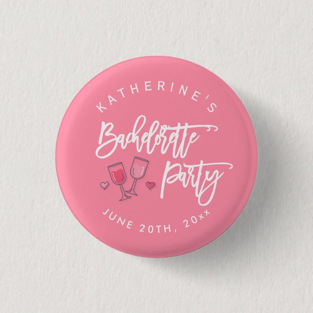 Badge Rond 2,50 Cm Boutons de fête de bachelorette rose et blanc (Devant)