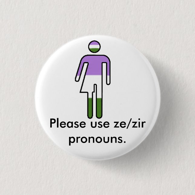 Badge Rond 2,50 Cm Boutons de pronom de Genderqueer Ze/Zir (Devant)