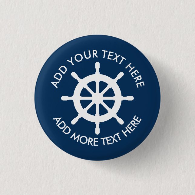 Badge Rond 2,50 Cm Boutons de roue marine avec texte personnalisé (Devant)