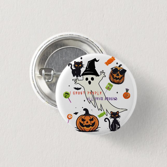 Badge Rond 2,50 Cm Boutons d'Halloween Déplaisant I Ghost People Chat (Devant & derrière)