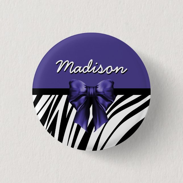 Badge Rond 2,50 Cm Bow Zebra noir et violet (Devant)